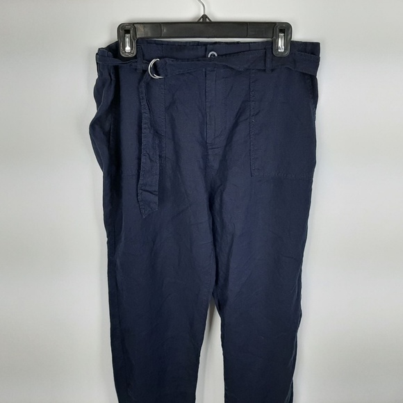 G. H. Bass & Co. Women's 100% Linen Pants Elastic Waist Size 12 Blue - Picture 2 of 6